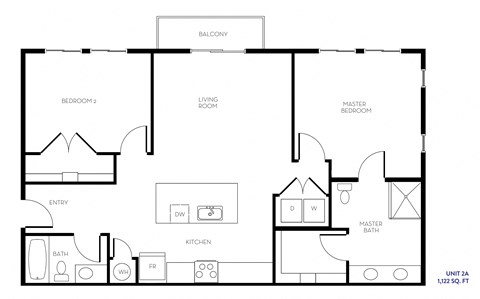 Floor plan for 2 beds, 2 baths, 1122 sqft
